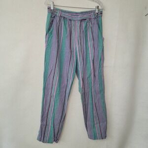 Vintage Striped High Waist Pants‎ Elastic Waist Colorful Retro Trousers Vintage